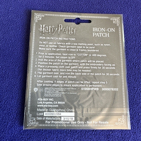 Lot Of 2 Harry Potter Iron On Patches - Slytherin + Hufflepuff - Promo Sealed