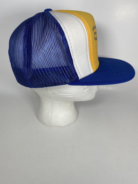 Vintage Oshawa Rodeo Transit Blue + Yellow Snapback Mesh Trucker Cap Hat 1988