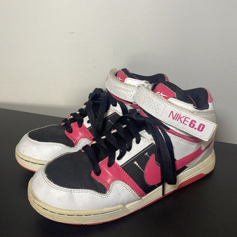 Nike 6.0 Air Mogan Mid Pink + White High Tops Kids 6Y Women’s 7.5 - 442446-100