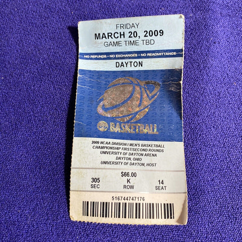 Lot of 2 March Madness Men’s Basketball Ticket Stubs - 2009 Rounds 1 + 2 Dayton