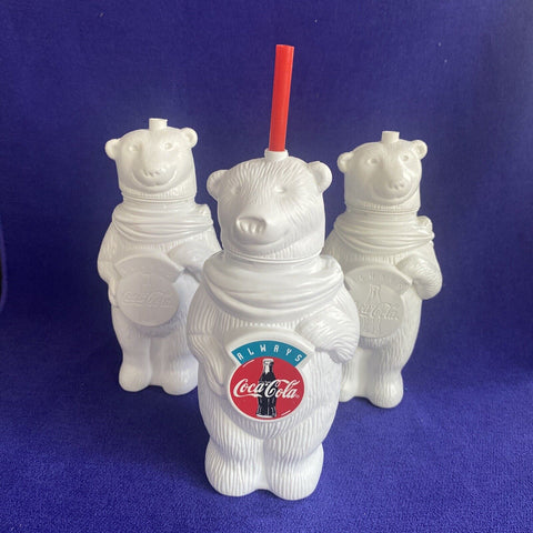 Lot of 3 Vintage Always Coca-Cola Plastic 3D Polar Bear Drinking Cups - Hanson