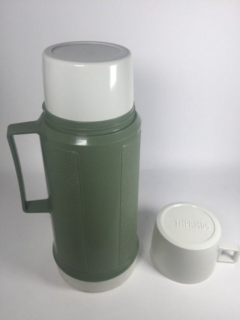 Vintage Genuine Thermos Brand Plastic Vacuum Flask - 1 Litre 11.5 Inch - Green