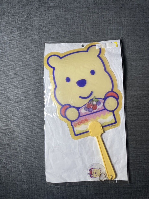 NEW! Official Disney Hong Kong Winnie The Pooh Hand Fan Uchiwa w/ Key Chain 11”