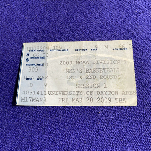 Lot of 2 March Madness Men’s Basketball Ticket Stubs - 2009 Rounds 1 + 2 Dayton