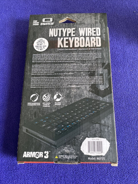 NEW! Nutype Wired Keyboard For Nintendo Switch Armor 3 - Sealed!