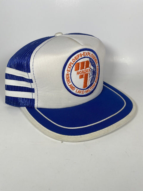 Vintage Nordex Explosives 3 Tri Stripe Patch Blue Snapback Mesh Trucker Cap Hat