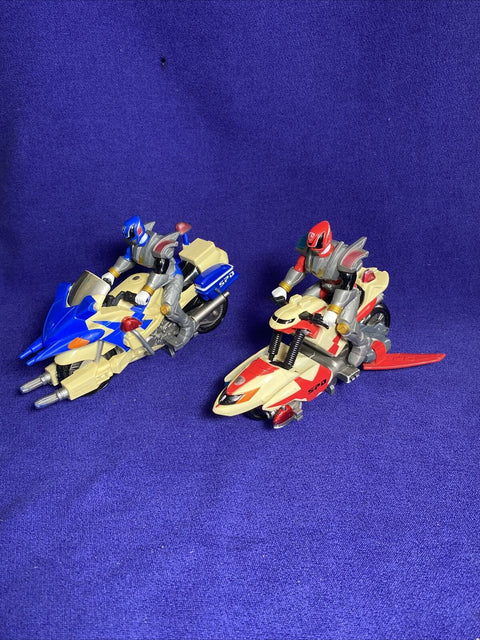 Power Rangers SPD Space Patrol Bike + Figure Lot of 2 - 2004 Bandai Blue + Red