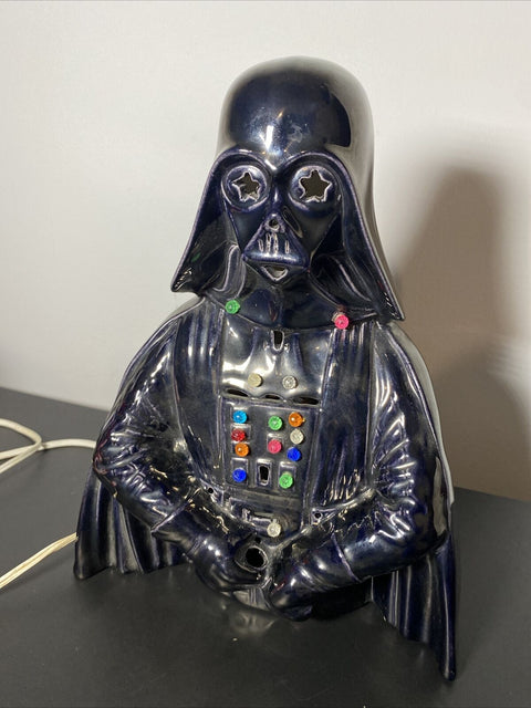 Vintage 1979 Darth Vader Star Wars Black Glazed Ceramic TV Accent Lamp - Working