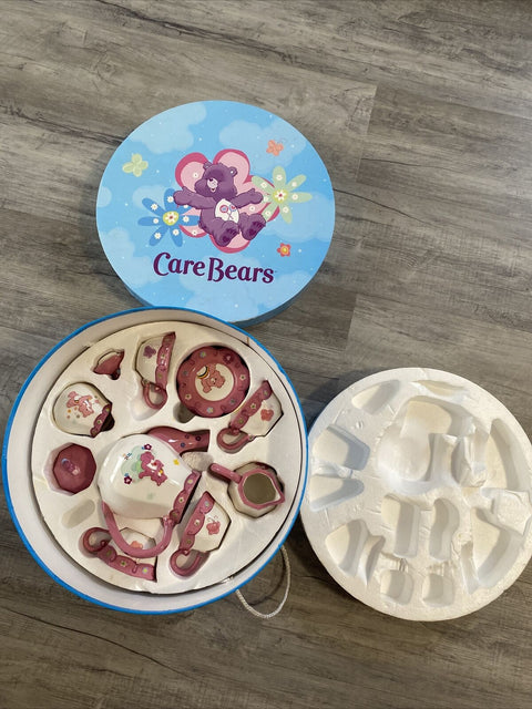 2005 Care Bears 14 Piece Ceramic Tea Set - Brass Key Keepsakes w/ Box