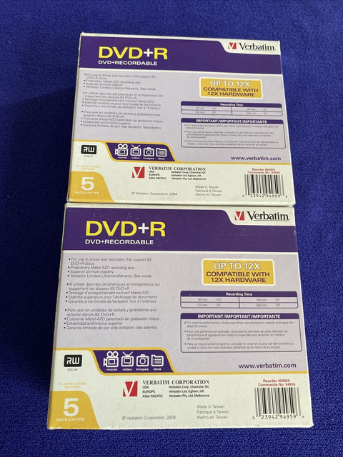 NEW! Verbatim DVD+R 10 Pack 4.7 gb 120 min - Factory Sealed!