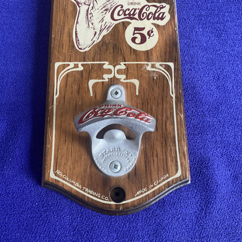 Vintage Coca-Cola Wooden Wall Mounted Starr X Metal Bottle Opener Woman In Hat