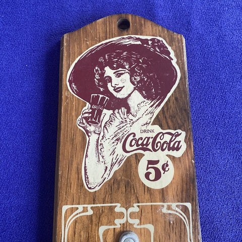 Vintage Coca-Cola Wooden Wall Mounted Starr X Metal Bottle Opener Woman In Hat